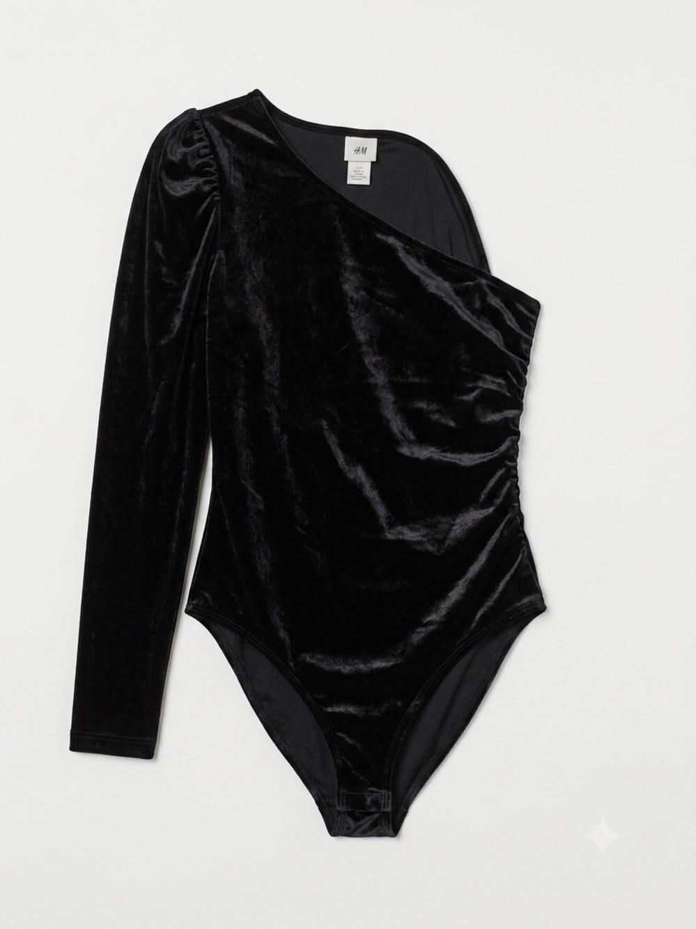 H&M Black Velvet Asymmetrical One-Shoulder Bodysuit